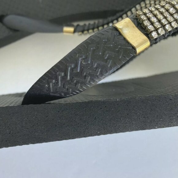 Havaianas Crystal Floral Bling Black Flip Flops Genuine Women's US Size 7/8 Gold - Picture 9 of 9